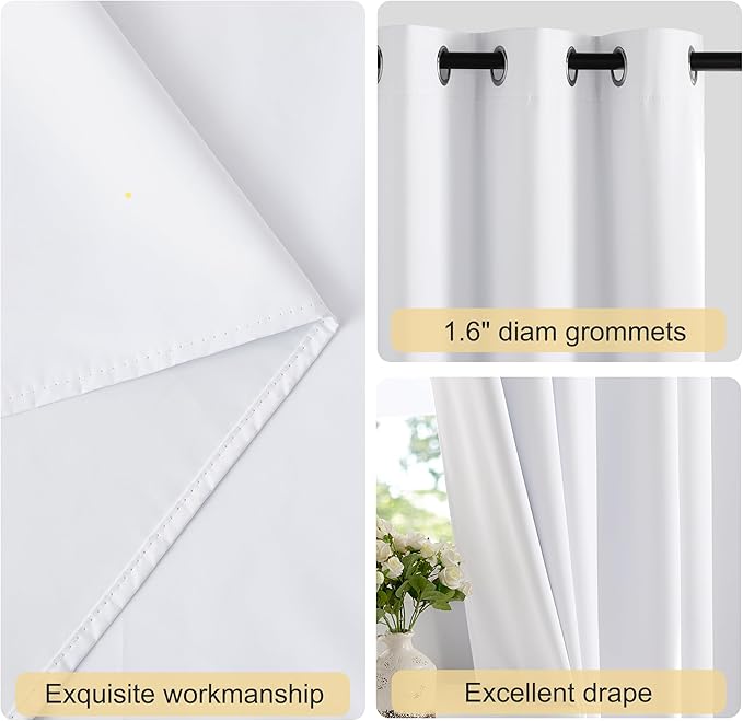 NICETOWN 100% Blackout Window Curtain Panels 48" Length, Snow White, 42 inches - Image 5