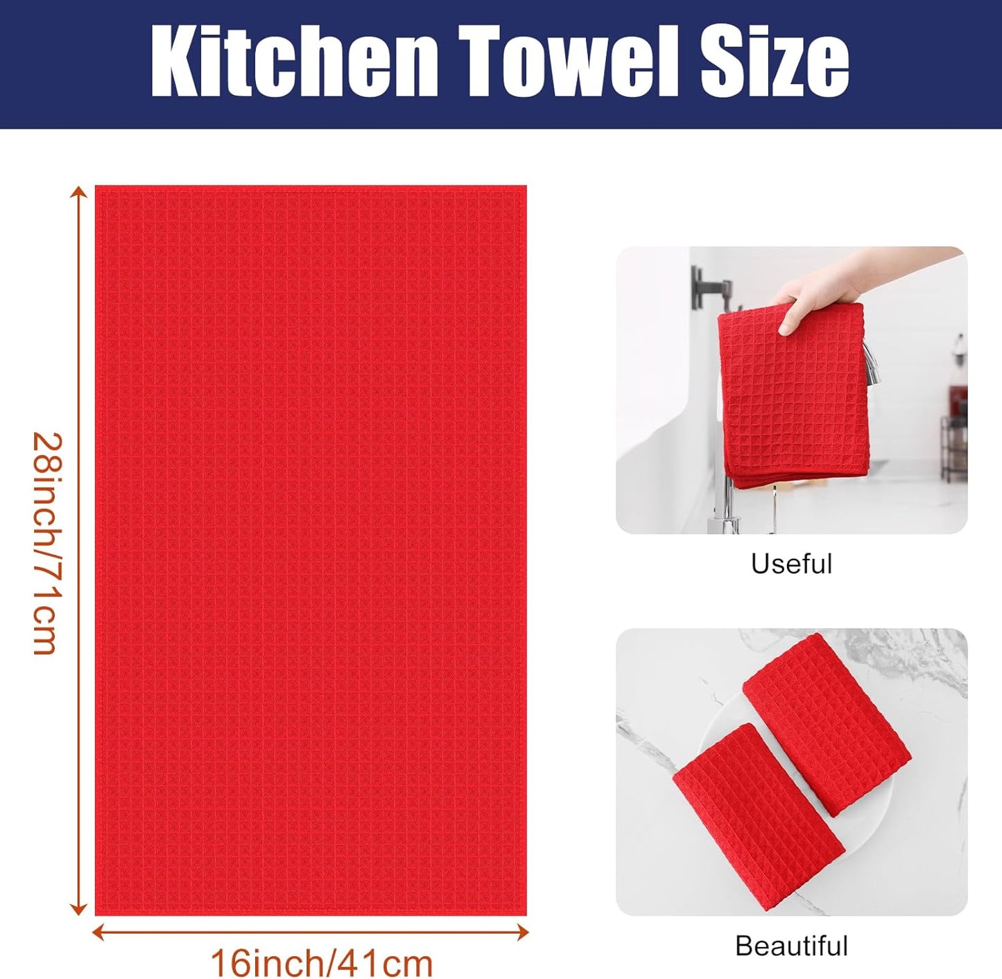 Homaxy Microfiber Waffle Weave Kitchen Towels, 16 x 28 Inch Ultra Absorbent and Solid Color Dish Towels, 8 Pack, Red