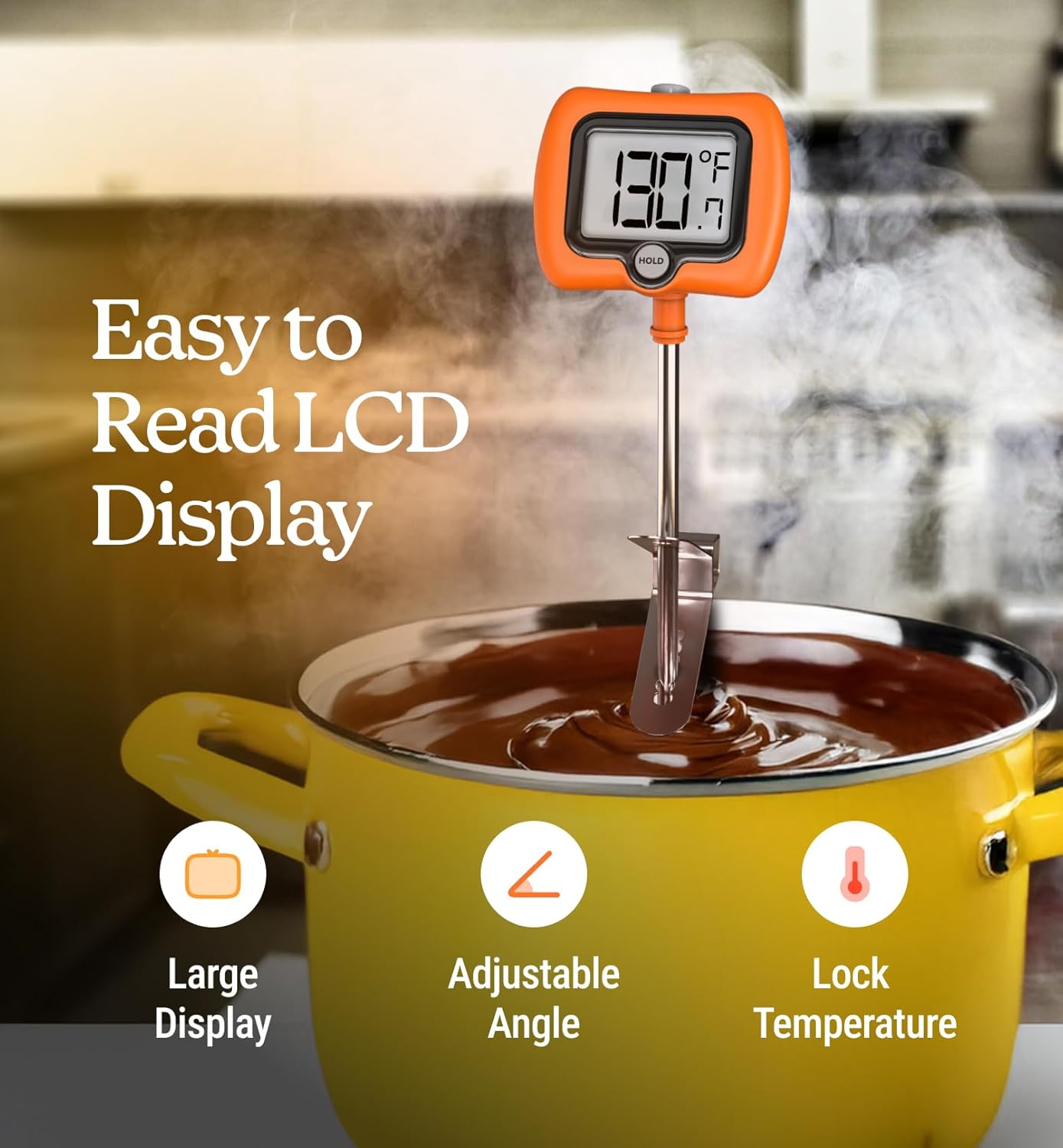 Digital Candy Thermometer with Pot Clip, 10" Long Stainless Steel Probe, Instant Read Kitchen Thermometer for Cooking, Baking, and Candy Making