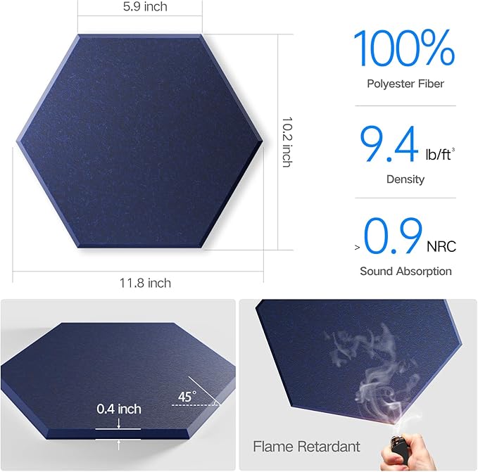 22 Pack Self-Adhesive Acoustic Panels 12" X 10" X 0.4" - Image 3