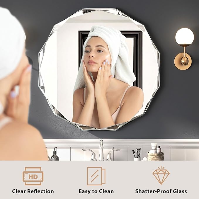 Bathroom Mirrors for Over Sink, Round Frameless Mirrors for Wall, 24x24 Inch - Image 4