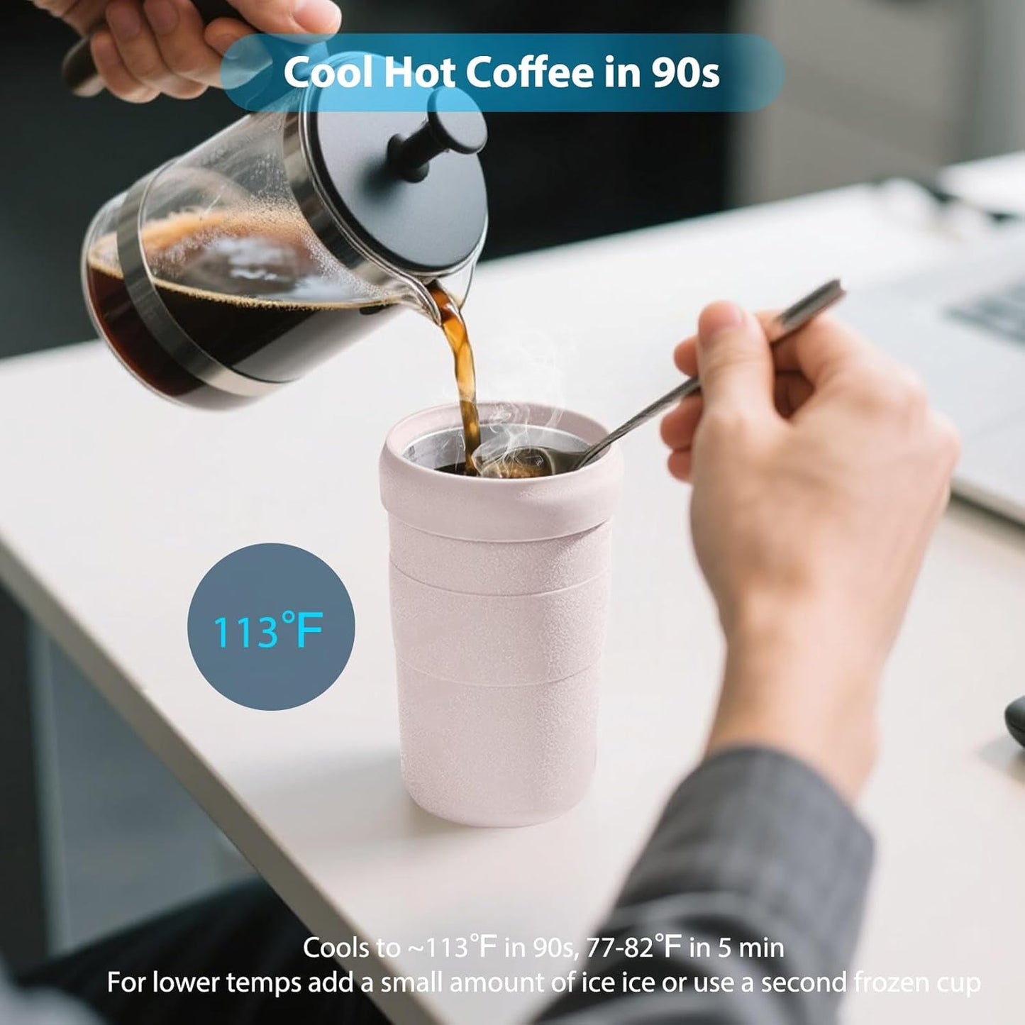 Iced Coffee Tumbler, 45℉ Insulated Beer Mug for Freezer, (Ice-Free) Double-walled Freezable Slushie Cup with Stainless Steel Liner, Travel Coffee Mug Reusable, with Lid and Straw, 16oz (1, White)