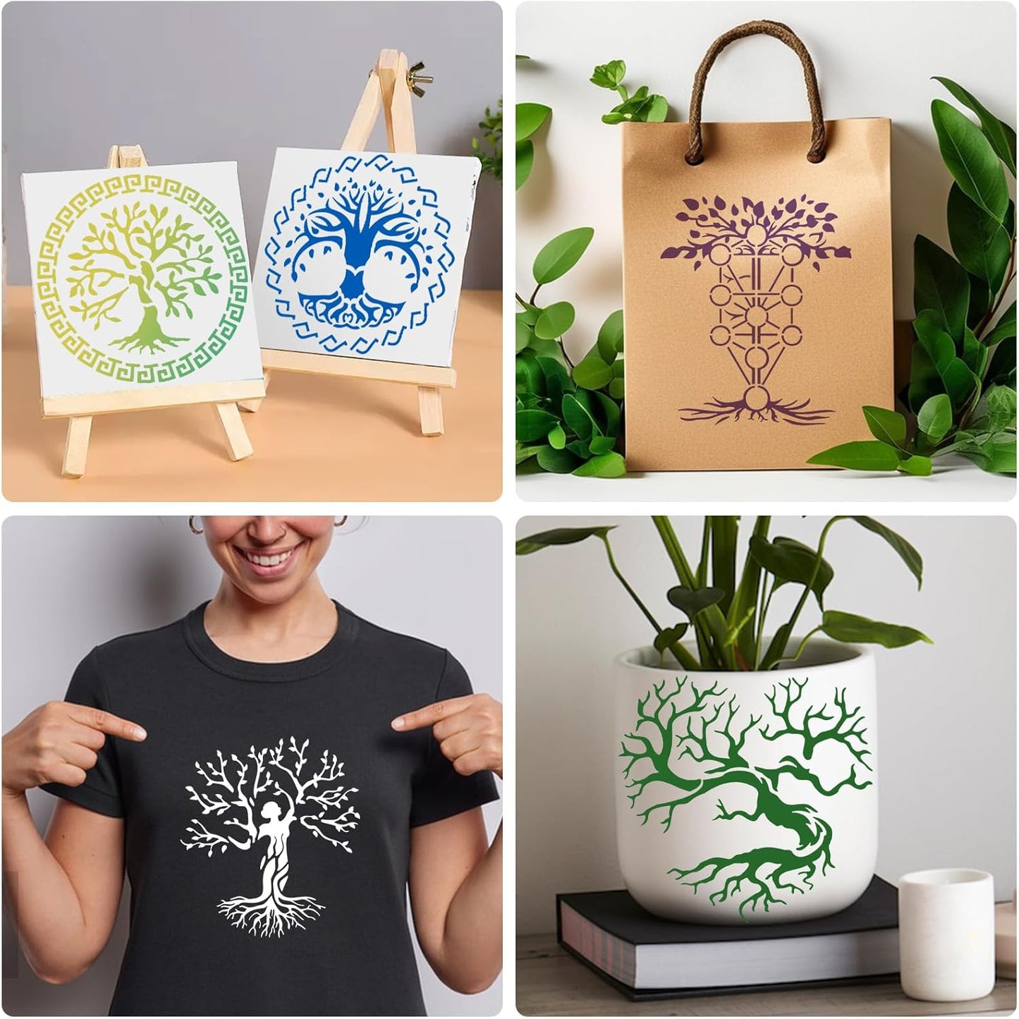 Yazhiji 15Pcs 6 x 6 Inch Tree of Life Stencil, Reusable Stencils for Painting on Wood Decoration Painting Templates for Wall Floor DIY Decorations Christmas Gifts for Kids