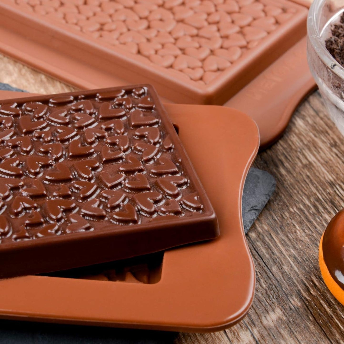 Chocolate Bar Molds - Silicone, Non-Stick, Pistachio & Milk Chocolate - 2 of Each - Set of 6