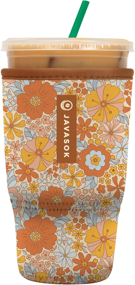 Sok It JavaSok Iced Coffee & Cold Soda Insulated Neoprene Cup Sleeve (Flower Power, Large: 30-32oz)