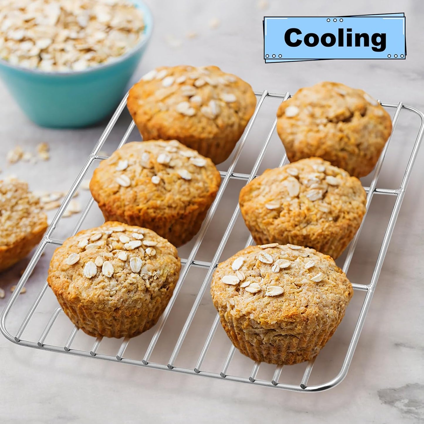 P&P CHEF Cooling Baking Rack Pack of 2, Stainless Steel Cooling Racks for Cooking Baking Roasting Grilling Drying, Dense Wires & Smooth Edge, Easy to clean, Silver, 9.7" x 7.3"