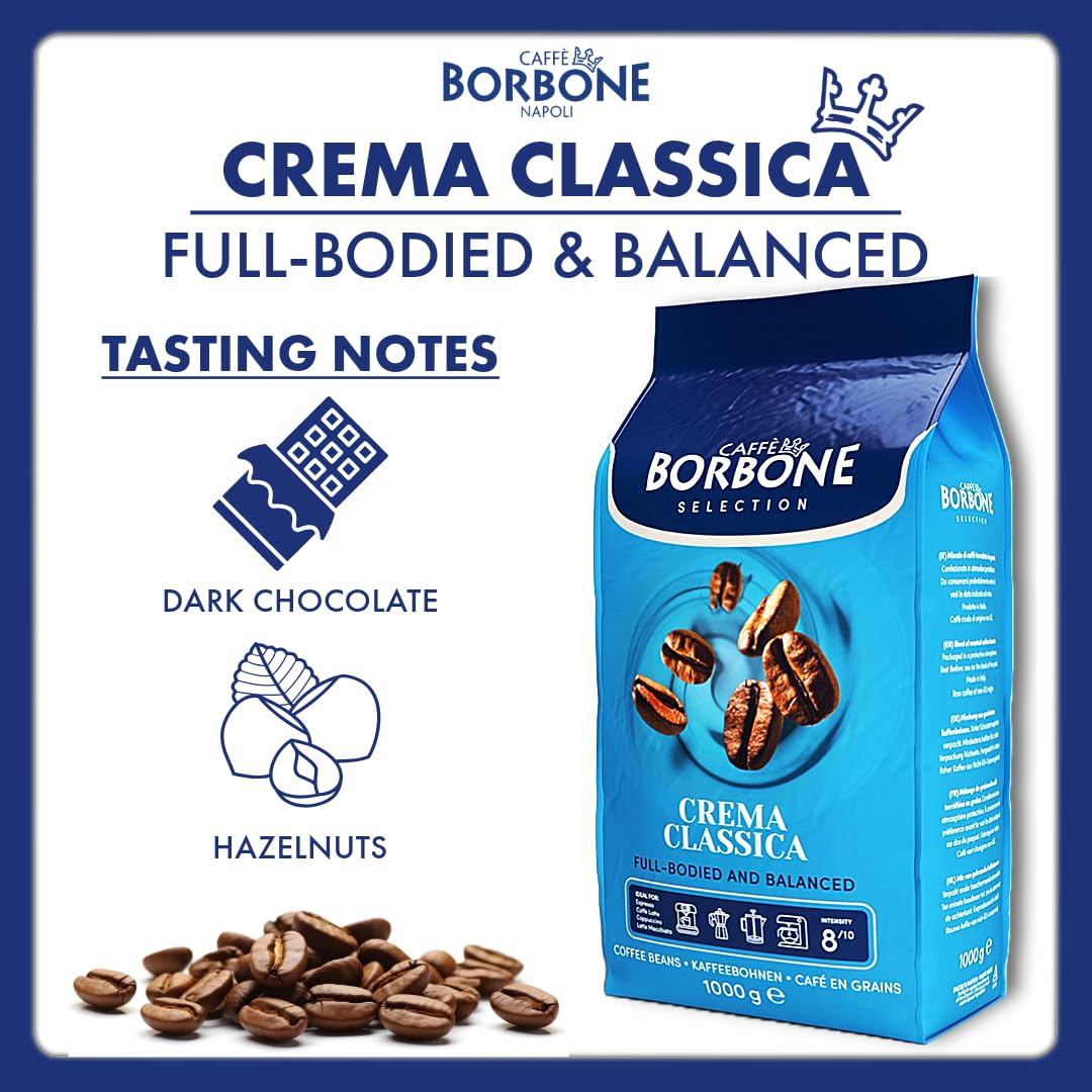 Caffe Borbone Whole Bean Coffee, Medium Roast Arabica and Robusta Blend, Crema Classica, Full-Bodied and Balanced Italian Coffee, 2.2 lb Bag