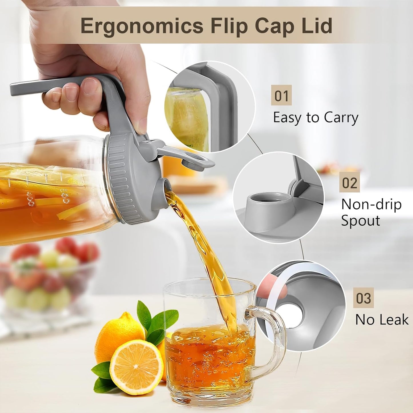 32oz Mason Jar with Lid - 2Pack No Leak Airtight Mason Jar with Pour Spout Lid Perfect for Fridge, Wide Mouth Easy to Clean, Ideal for Coffee, Breastmilk, Iced & Sun Tea, Juices