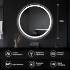 NEWBULIG 30 Inch Round LED Bathroom Wall Mirror - Image 2