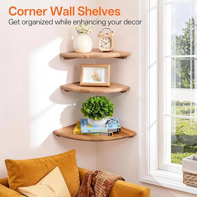 Gieanoo Corner Floating Shelf 7inch Solid Oak Wood Floating Corner Shelf - Image 6