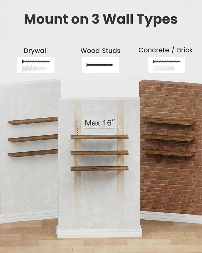 AMADA HOMEFURNISHING 23.6" L Floating Shelves, Wall Shelves Set of 3 - Image 8