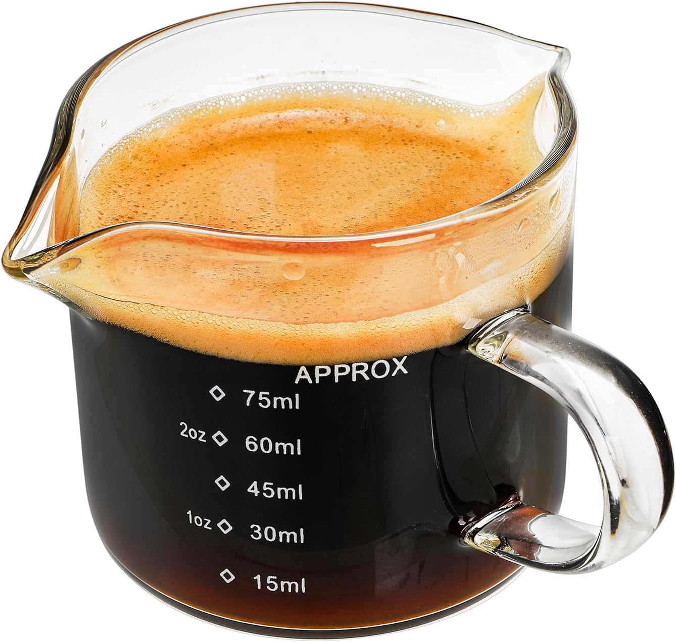 Yarlung 4 Pack Measuring Cups Espresso Shot Glasses, Double Spouts Espresso Cup Glass Graduated 75 ML/ 2.5 OZ for Milk Pitcher, Coffee Maker Accessories