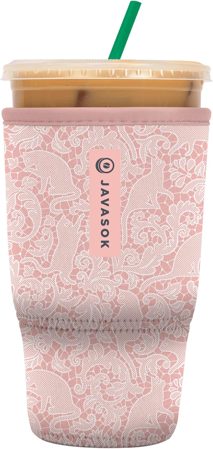 Sok It JavaSok Iced Coffee & Cold Soda Insulated Neoprene Cup Sleeve (Paisley Pink Cats, Large: 30-32oz)