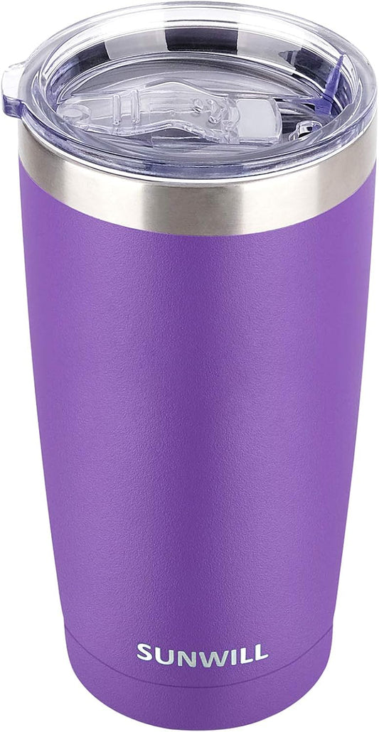 SUNWILL Travel Coffee Tumbler 20 oz, Insulated Mug with Lid, Stainless Steel Cup for Hot and Cold Drinks, Powder Coated Purple