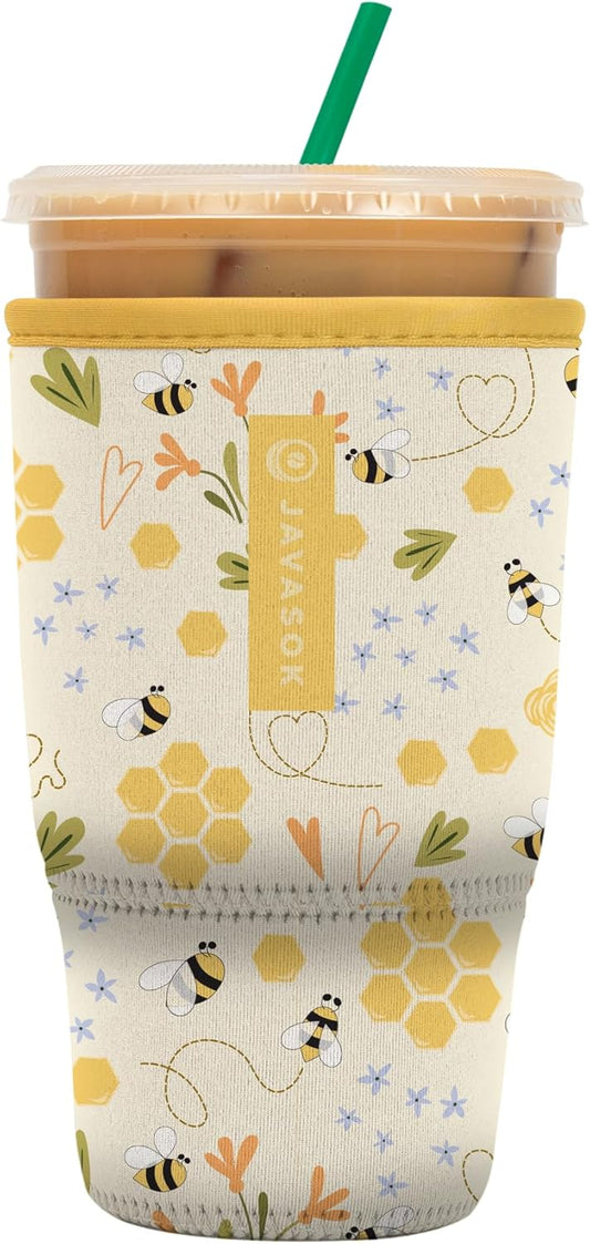Sok It JavaSok Iced Coffee & Cold Soda Insulated Neoprene Cup Sleeve (Honeycomb Buzz, Large: 30-32oz)