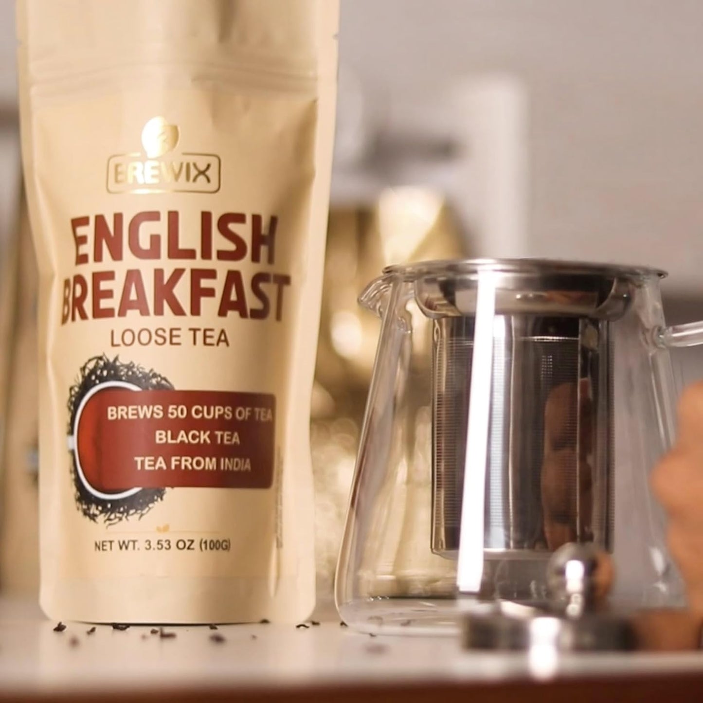 BREWIX, English Breakfast Black Tea Leaves (50+ Cups, 3.53oz/100g) Gluten Free | Strong, Robust & Aromatic | High Caffeine Loose Leaf