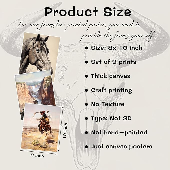 Western Desert Cowboy Posters Wall Art Set of 9, Boho Western Ranch Canvas Wall - Image 3