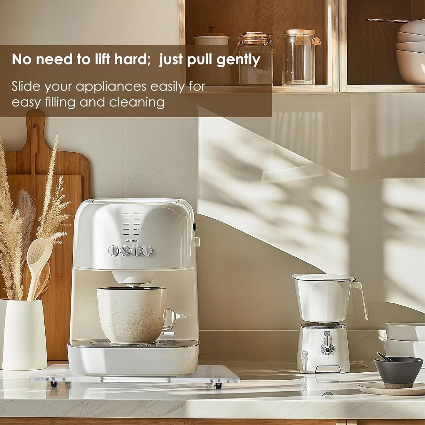 Appliance Sliders for Kitchen appliances Sliding Tray for Coffee Maker, Espresso Machines, Mixers Sturdy Kitchen Aid Sliders for Mixer - Duty Equipment with Rubber Wheels - 13" x 14" (Clear)