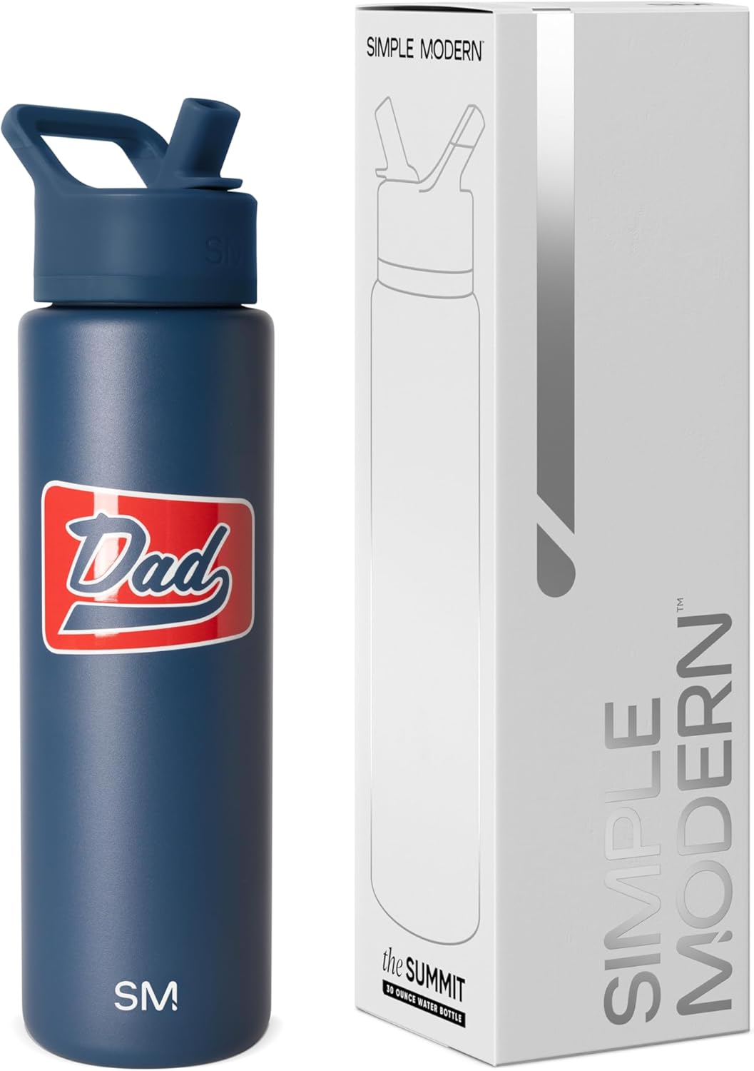 Simple Modern Father's Day Summit Water Bottle with Straw Lid | Vacuum Insulated Stainless Steel Metal Thermos | Reusable Leak Proof BPA-Free Flask for Sports Gym | 30oz, Vintage Dad