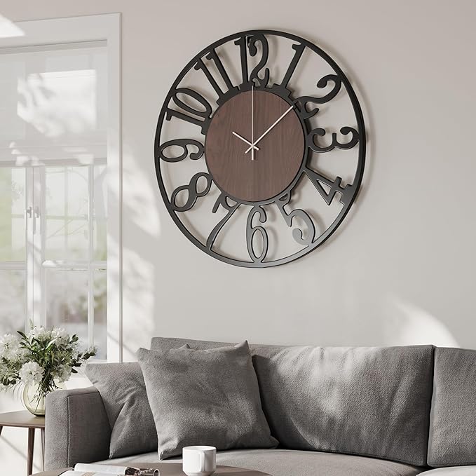 Large Wall Clock for Living Room Decor, 24 inch Decorative Wood Wall Clocks - Image 7
