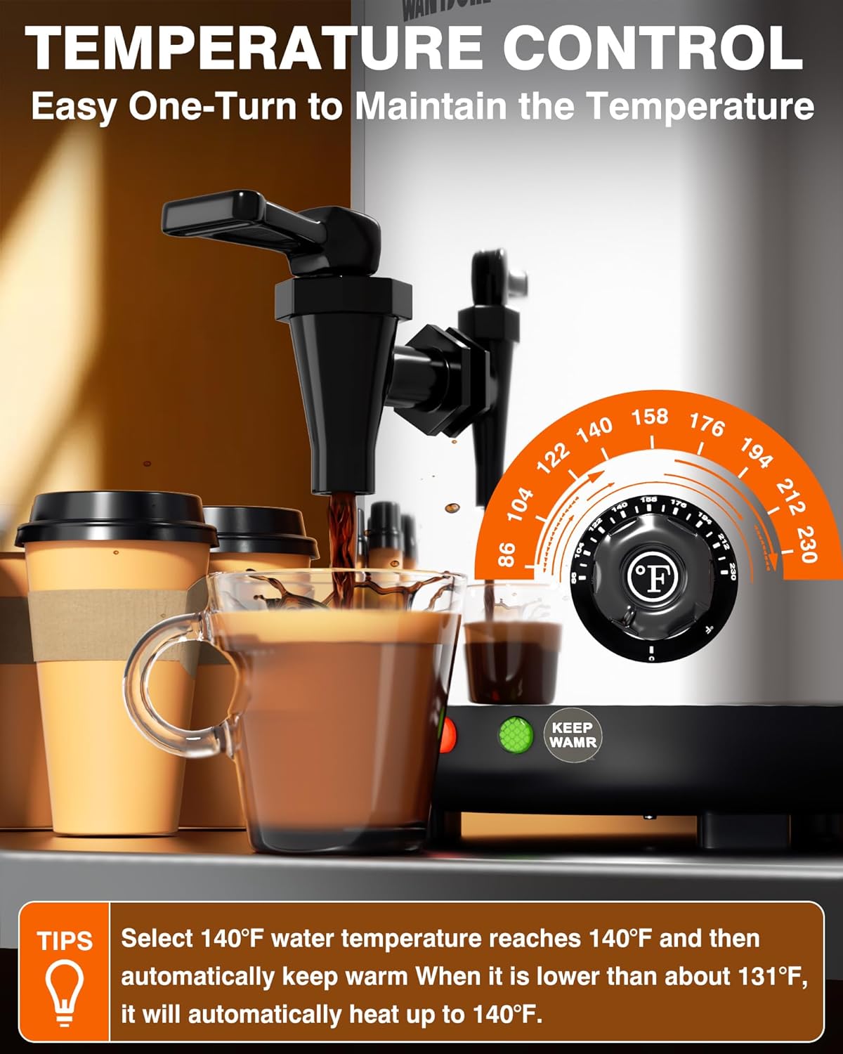 WantJoin Electric Heating Beverage Dispenser-75 Cup Hot&Cold water Urn-Stainless Steel Premium 12 L/3.2 Gallon Hot Drink Dispenser with Spigot for Coffee & Hot tea,Cold Milk,Water,Juice(Silver)