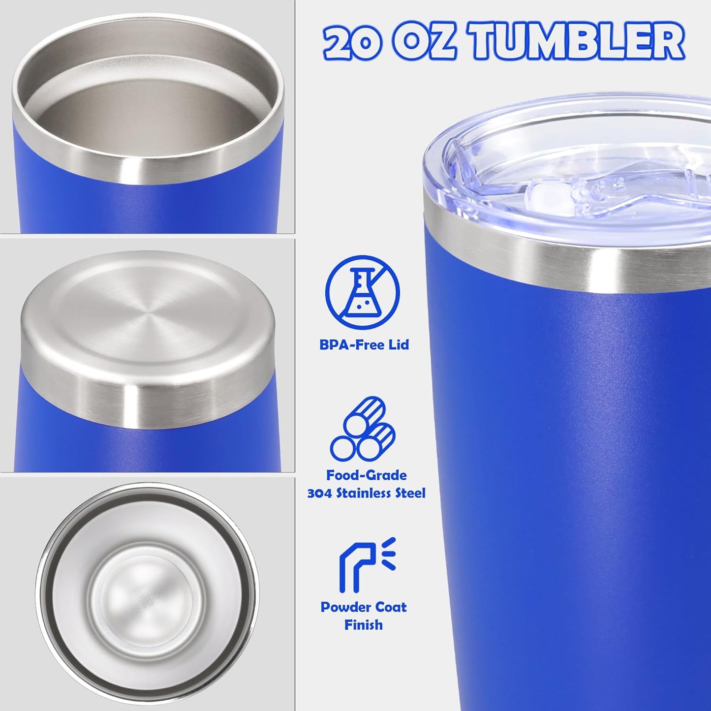 20oz Tumbler Stainless Steel Tumbler Cup with Lid Vacuum Insulated Double Wall Travel Mug, Durable Powder Coated Travel Coffee Tumbler Mug for Hot & Cold Drinks, Dark Blue,1 Pack