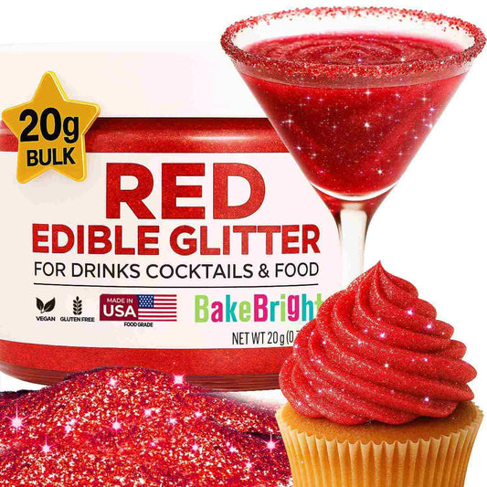 Bulk 20g Red Edible Glitter for Drinks | Premium Edible Glitter for Cakes, Cocktails, Red Cake Decorating Decorations Food Grade, Vegan, Kosher, Halal, Gluten Free - Made in USA