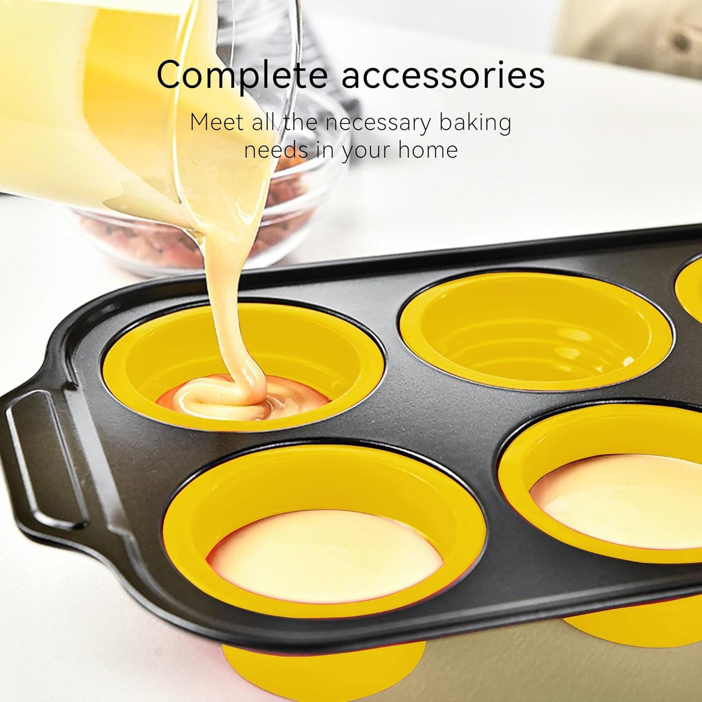 8 Piece Nonstick Baking Pans, Silicone Bakeware Set with Press to Release Design, Oven Mitts, Spatula & Brush Flexible, Stackable, BPA Free, Dishwasher & Oven Safe, Yellow