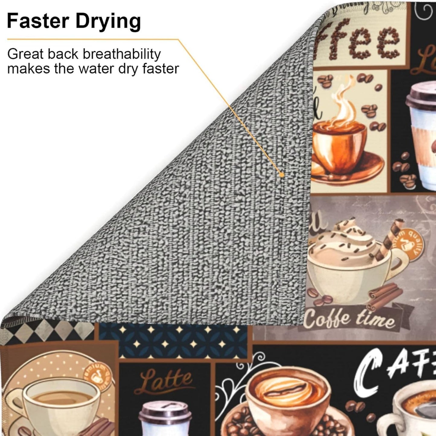 Boho Coffee Dish Drying Mat, Highly Absorbent Microfiber Kitchen Counter Pad Reusable Washable, 16*18"