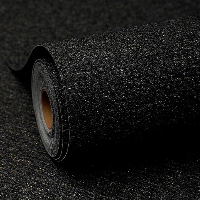 Black and Gold Peel and Stick Wallpaper Slight Velvety Feeling Woven Fabric by Unknown