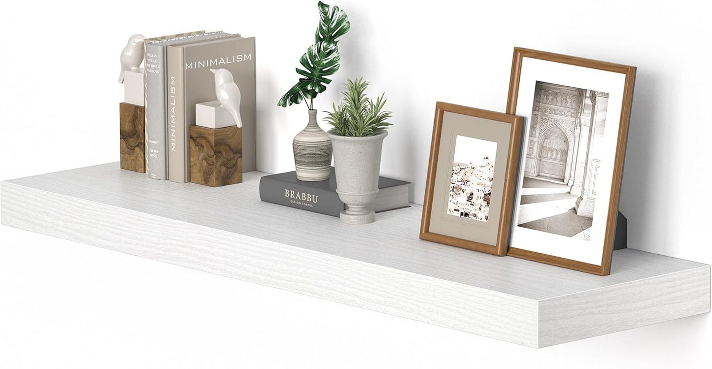Vivelove 10 inch Deep Wall Shelves 36 inche Long, 1.8 Thick Single Floating Shelf Wall Mounted, Heavy Duty 70 lbs Shelves for Bedroom, Books, Living Room, Kitchen, Office Modern Farmhouse Decor, White