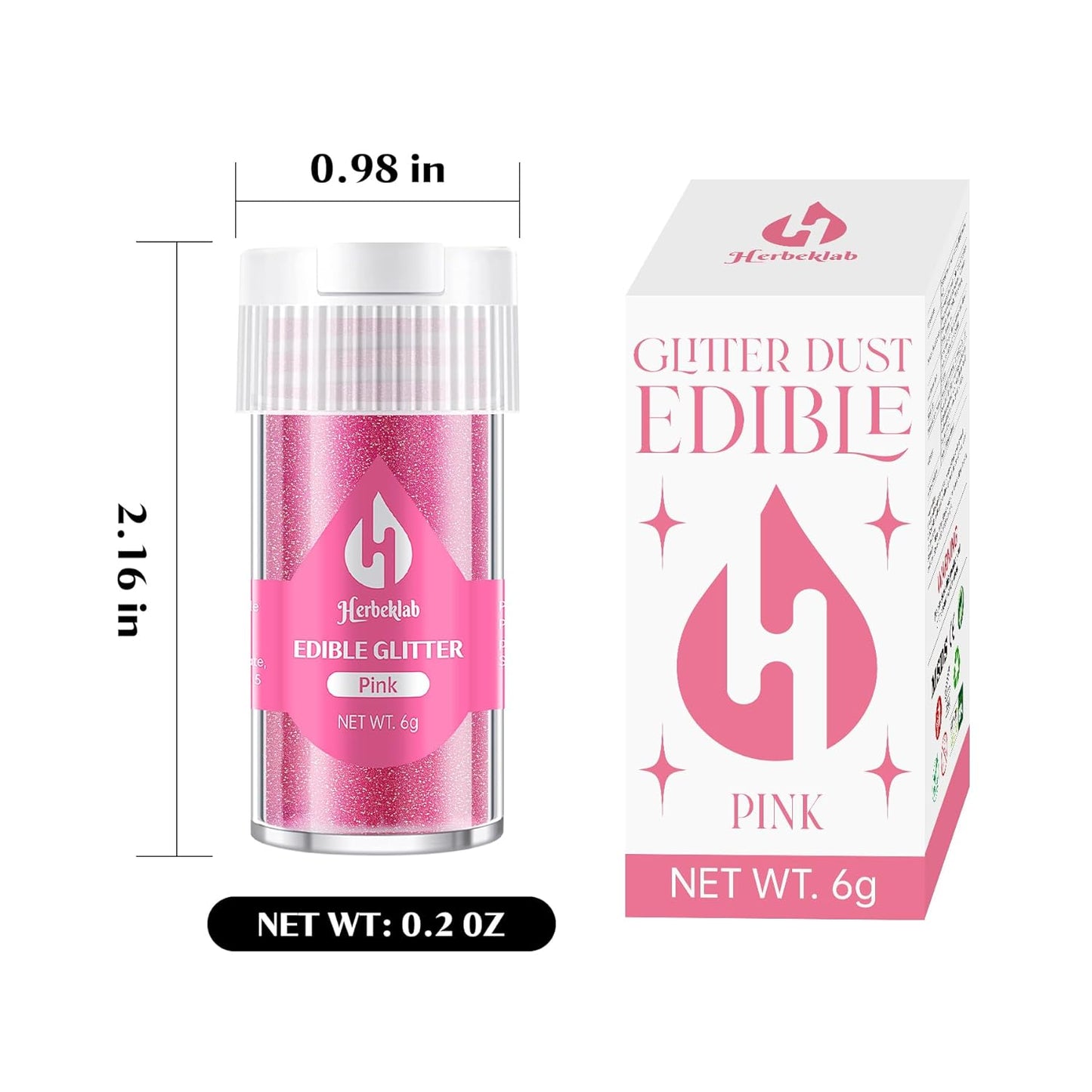 Pink Edible Glitter for Cocktails Luster Dust Edible Pink Drink Glitter Food Grade Shimmer Powder for Cakes Beverage Chocolate, 6g