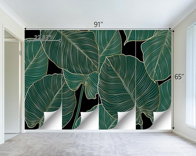Black and Gold Leaf Mural Bedroom Tropical Green Botanical Wallpaper Room Plant - Image 4