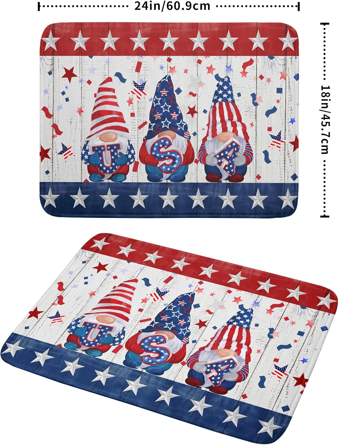 Giwawa 4th of July Gnomes Dish Drying Mat 18x24 inch Patriotic Elf Usa Stars Dish Drainer Mats Independece Day Large Microfiber Dish Drying Pad for Kitchen Countertop Holiday Decor
