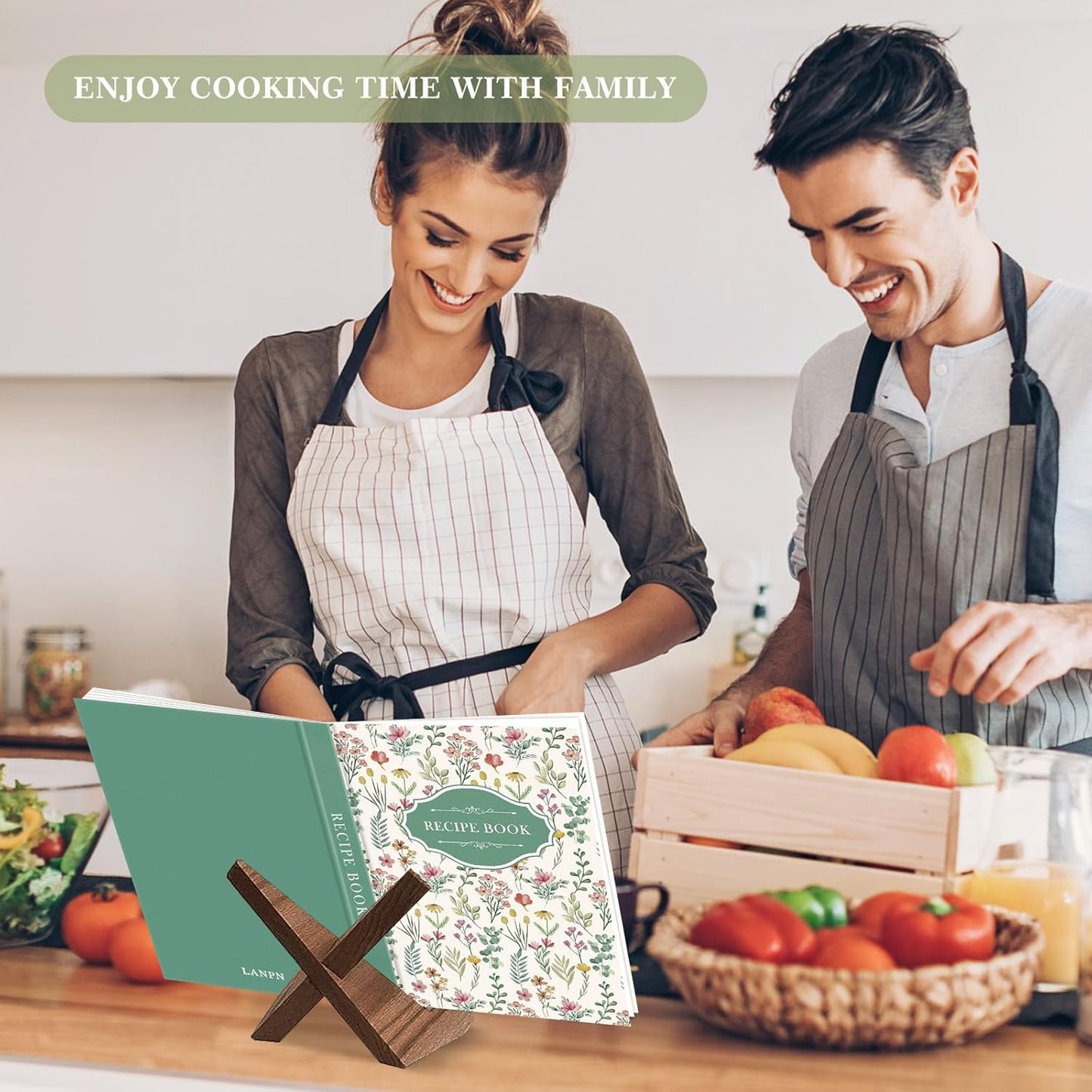 Lanpn Blank Recipe Book Cookbook for 70 Recipes, A5 Waterproof Empty Recipe Notebook to Organize Your Family Recipes, Leather Cooking Journal with Stickers to Write in Your Own Recipes, Green