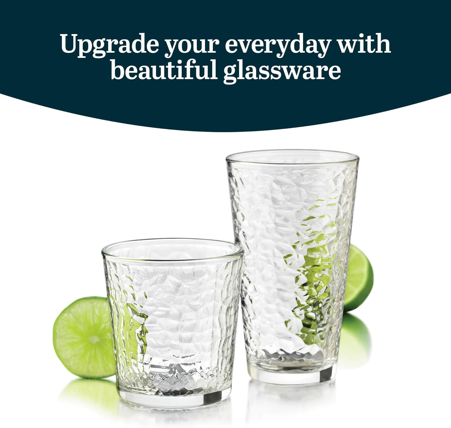 Libbey Yucatan Tumbler and Rock Glasses Drinking Set, Textured Drinking Glasses Set of 16, All Purpose Glass Cups Set for Events and Everyday Use