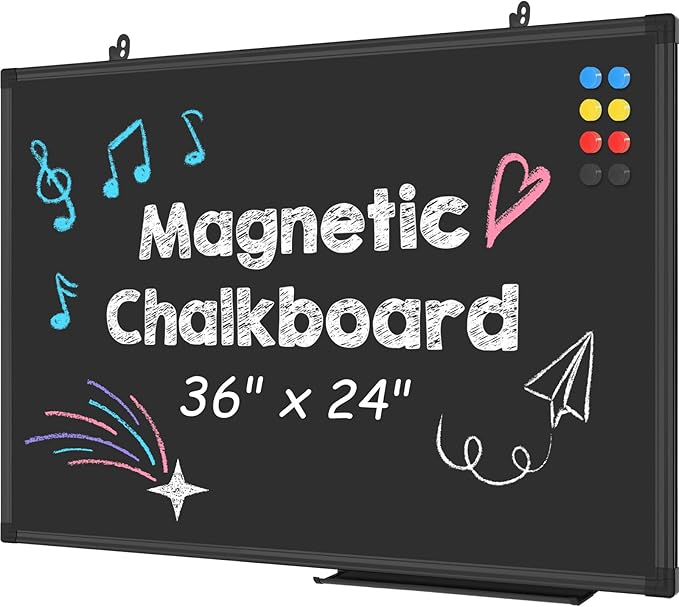 Lockways Magnetic Chalkboard 36 x 24 Inches, Aluminum Frame Large Blackboard by Lockways