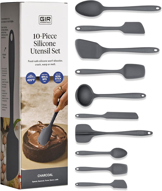 GIR: Get It Right 10 Piece Silicone Utensil Set - Ladle, Spatula, Flip, Spoon & Spoonula, Non-Stick, Heat Resistant, Dishwasher Safe, Silicone Kitchen Utensils, Baking Supplies