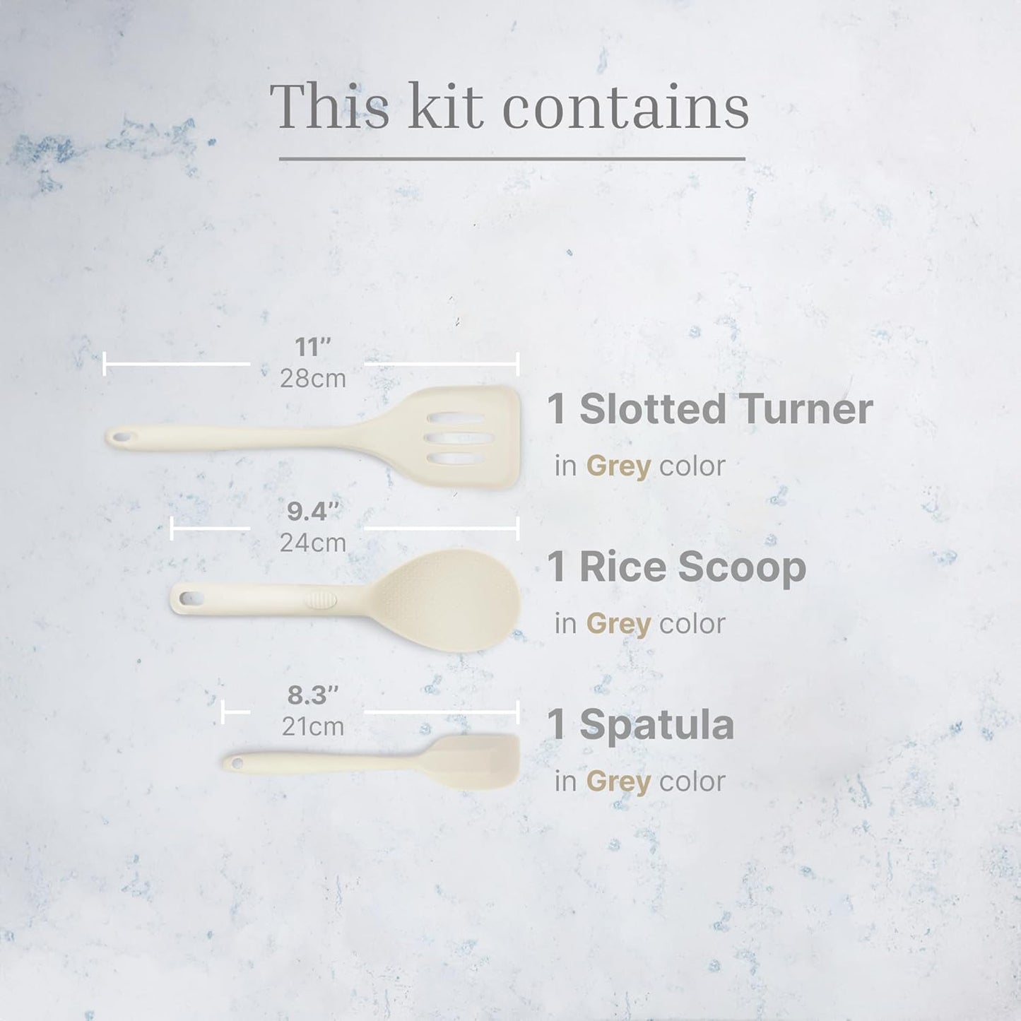 Silicone Utensils 3-Piece Set – Rubber Spatula, Slotted Turner, and Rice Paddle – Complete Heat-Resistant Set for Non-Stick Cookware – Kitchen Tools and Accessories for Cooking & Baking – Cream