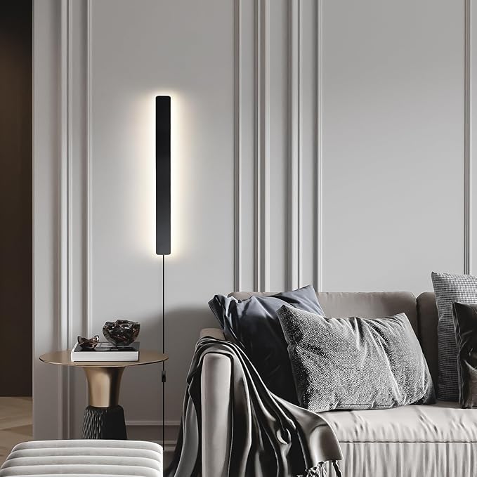KELUOLY Modern Plug in Wall Sconces, 23.6 inch Frosted Black LED Long Wall - Image 2