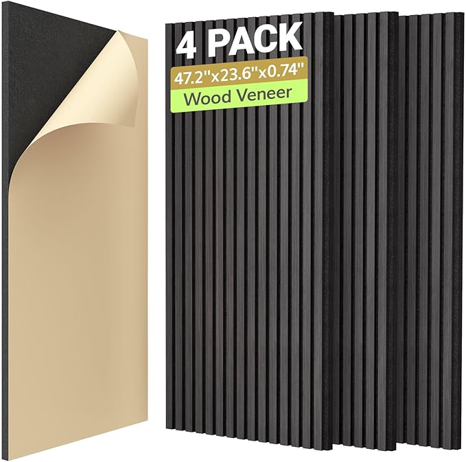 TONOR 4-Pack Acoustic Wood Veneer Wall Panels, 47.2” * 23.6” * 0.74” 3D by TONOR
