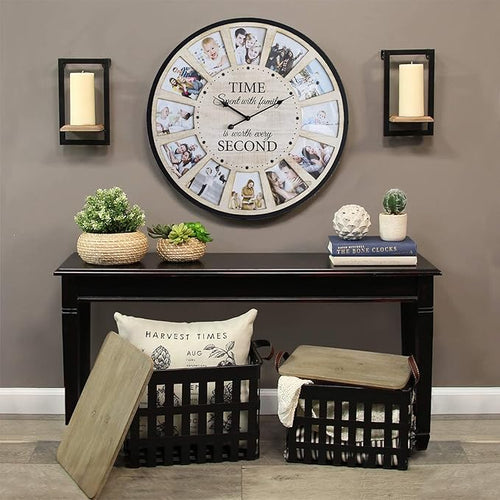 12 Photo Collage Rustic Wood Farmhouse Wall Clock, Large Family Picture Wall - Image 2