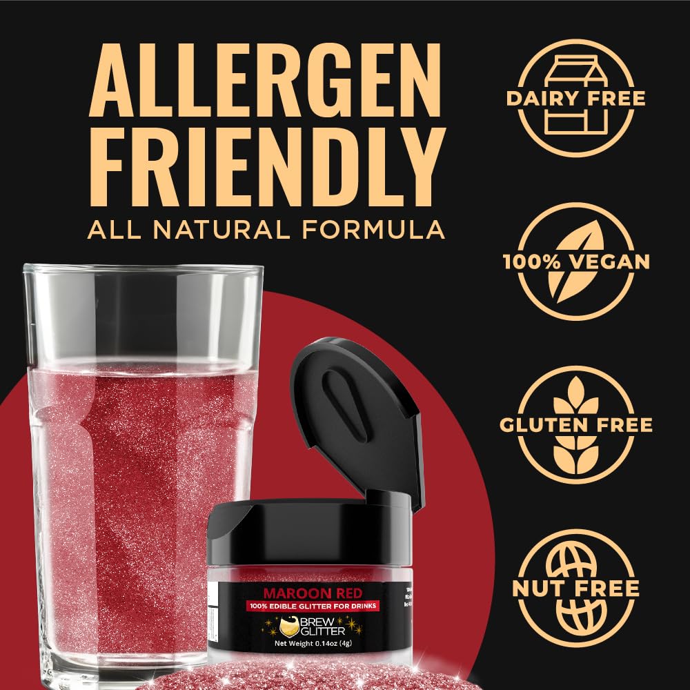 Brew Glitter Maroon Edible Drink Glitter 1x 4g Jar for Cocktails, Beer, & Beverages