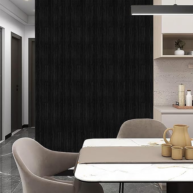 Black Grasscloth Peel and Stick Wallpaper Texture Contact Paper A Set of 15.7" - Image 4