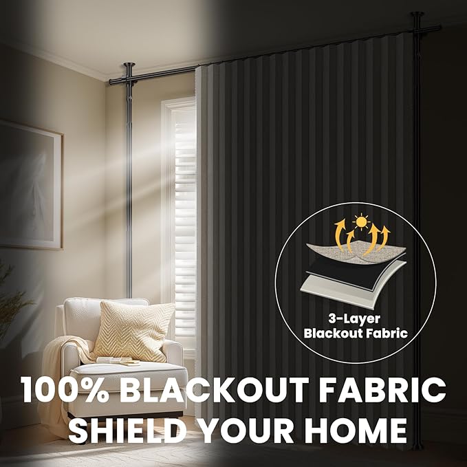100% Blackout Room Divider Curtains Sets Cream White W100 x L96 in, 2 Panels - Image 5