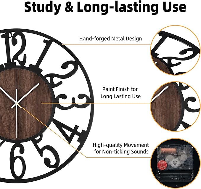 24'' Silent Wall Clock with Night Light, Glow in The Dark Decorative Wall Clock - Image 4