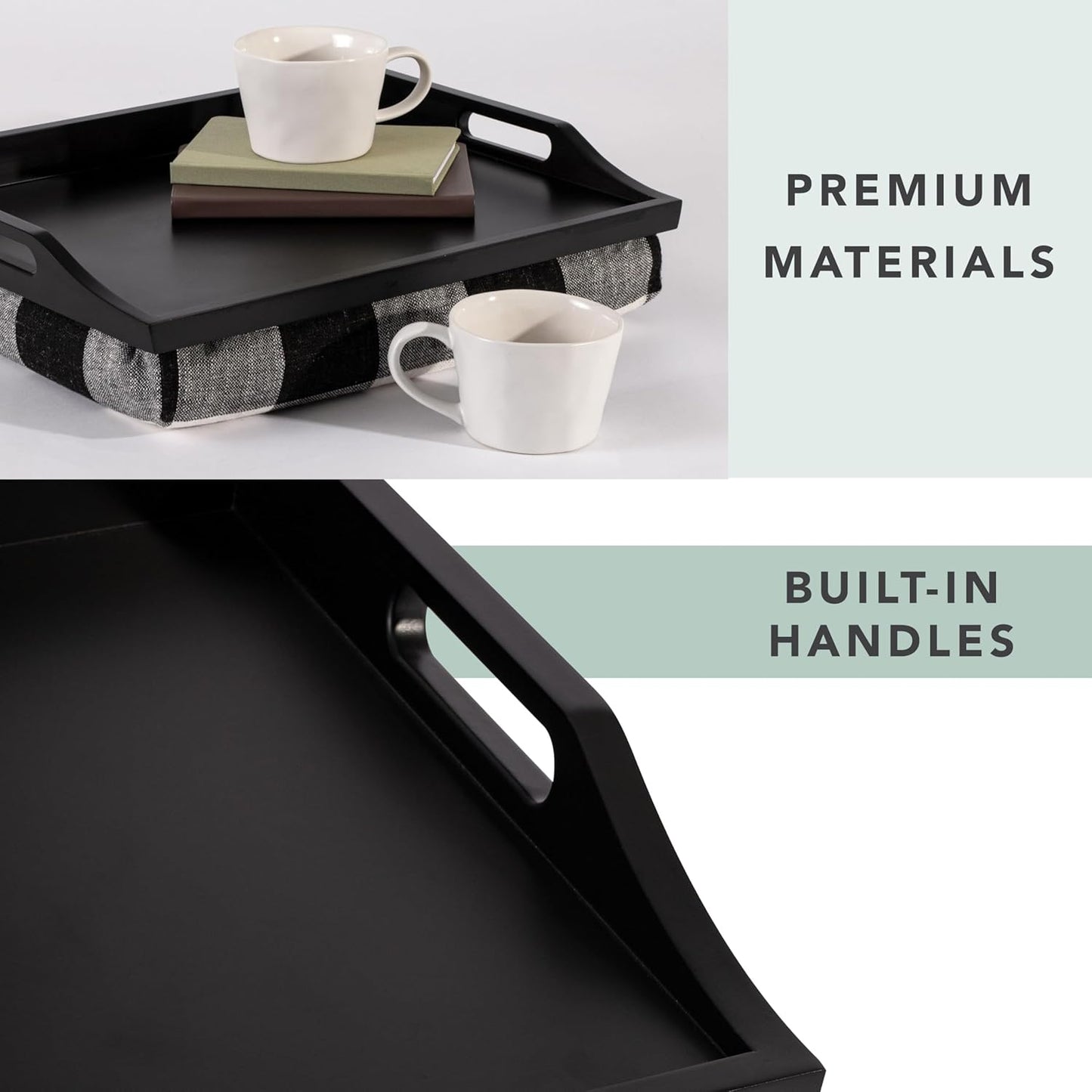 ROSSIE HOME Wood Bed Tray Lap Desk with Detachable Cushion, Serving Tray - Buffalo Check - Fits up to 15.6 Inch Laptops - Style No. 76108