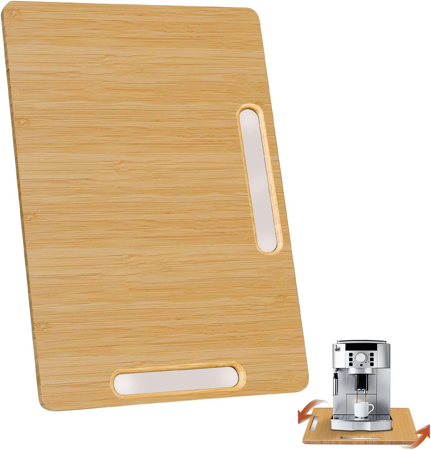 Joy&Grace Appliance Slider for Kitchen Appliances 360° Rolling Sliding Tray for Coffee Maker Countertop, Bamboo Coffee Pot Slider Rolling Tray (Natural, Medium 14.5" x 10")