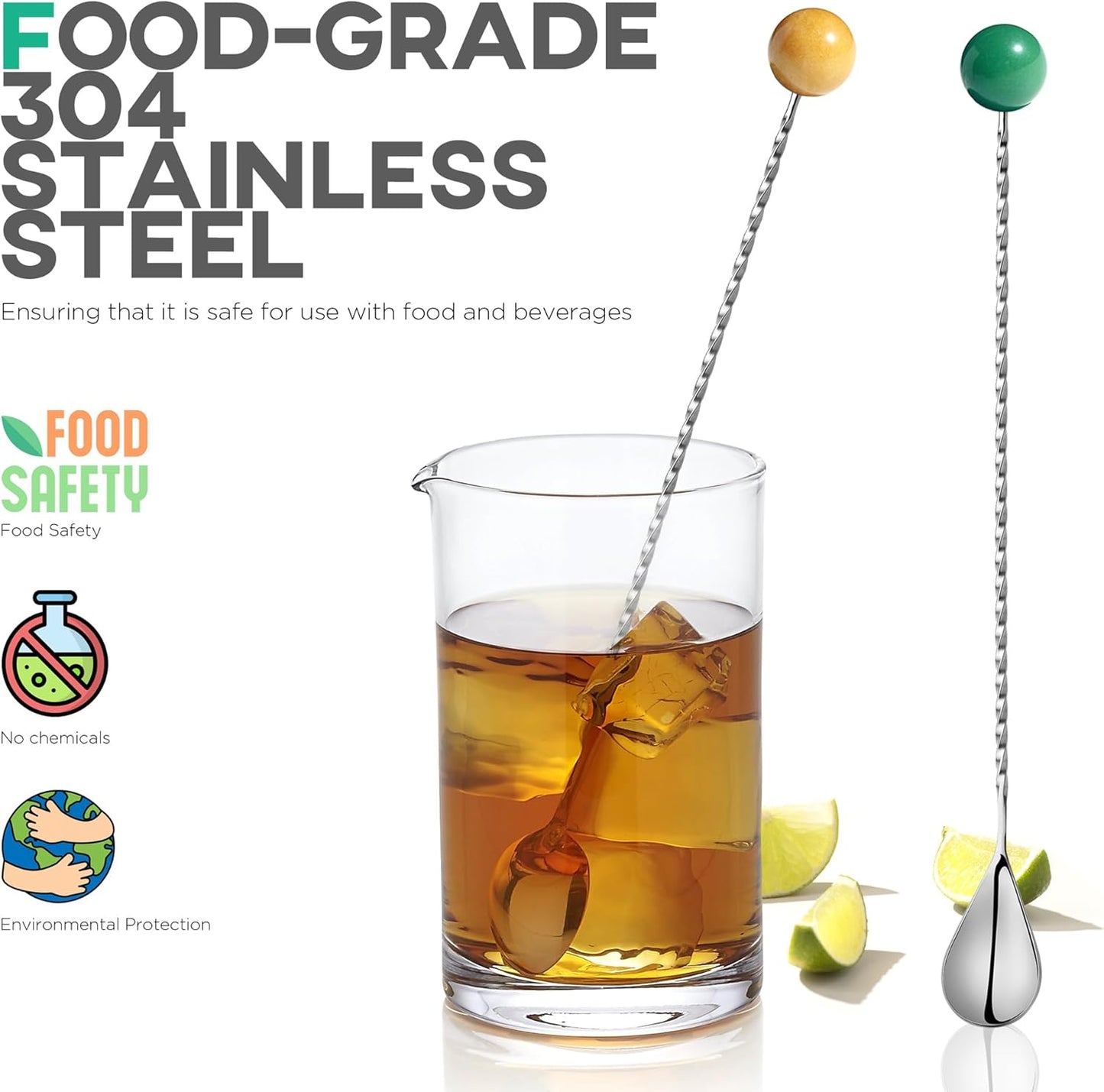 Homestia 12-Inch Natural Gemstone Bar Spoon, 304 Stainless Steel Cocktail Spoon for Layering Long Spiral Handle Mixing Spoon Stirrers for Drink (Yellow)