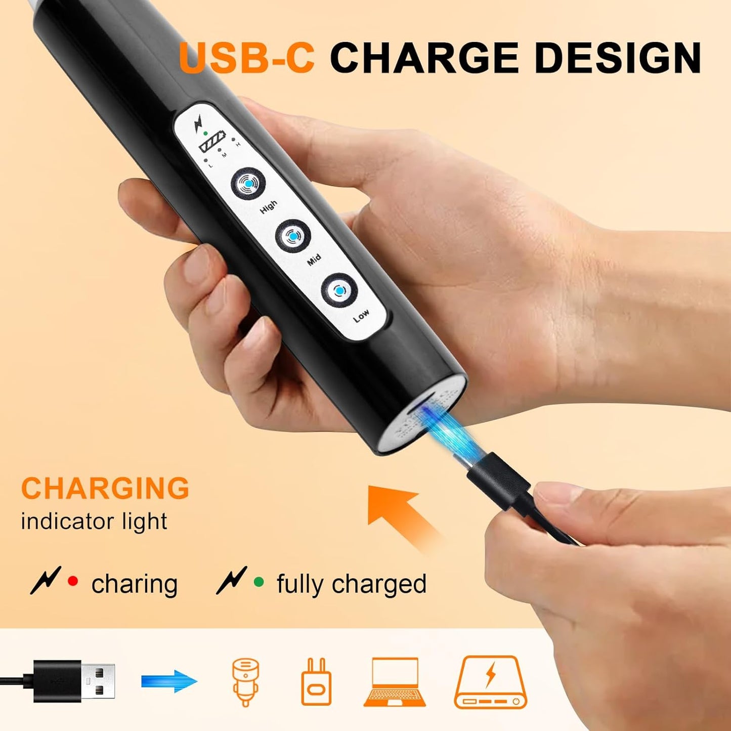 YUSWKO Handheld Milk Frother Wand for Coffee, Rechargeable Electric Whisk with 3 Heads 3 Speeds Drink Mixer Coffee Frother For Latte, Cappuccino, Hot Chocolate, Egg (Without Stand, Light Black)